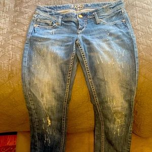 Express Zelda skinny, silver splattered denim jeans